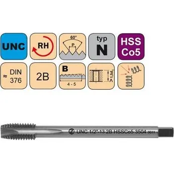 Ruční nářadí NÁSTROJE CZ Závitník strojní UNC 7/16"-14 2B HSSCo5 DIN 376 B - 3504 - CZZ3504-UNC-7/16"-14-2B