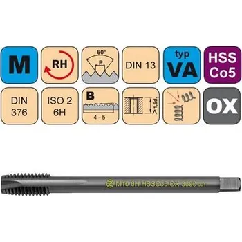 Ruční nářadí NÁSTROJE CZ Závitník strojní M5 ISO2 HSSCo5 OX DIN 376 B - 3690 - CZZ3690-M5-ISO2