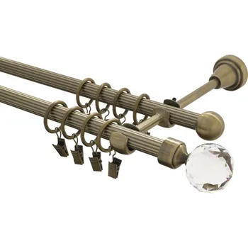 Garnýž kovová 210 cm rýhovaná dvouřadá - dvojitá 16 Koule crystal mosaz