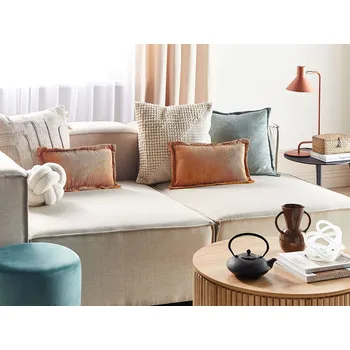 Obývací stěna Sada 2 dekorativních polštářů oranžové manšestrové potahy 47 x 27 cm moderní tradiční obývací pokoj Beliani