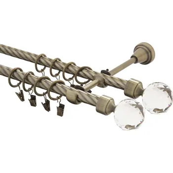 Garnýž Garnýž kovová 480 cm kroucená dvouřadá - dvojitá 16 Koule crystal double mosaz