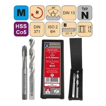 Ruční nářadí NÁSTROJE CZ Sada str.záv.M2,5x0,45 ISO2 HSSCo5 DIN371B+vrták CZ002-02,05 - CZZ1500-SD-M2,5-ISO2
