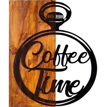 Nástěnná dřevěná dekorace COFFEE TIME hnědá/černá