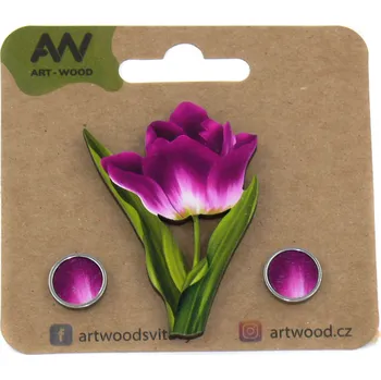 Brož art-wood.cz Dřevěná brož + náušnice - tulipán