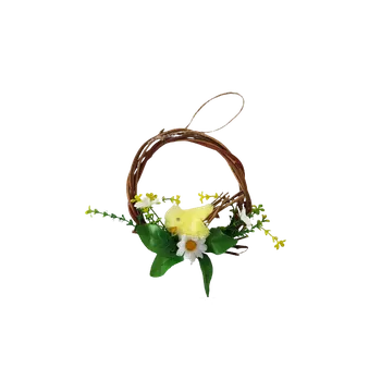 Velikonoční dekorace IDARY Dekorační věnec se žlutým ptáčkem na zavěšení