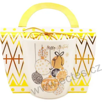 ChaCult REJOICE bílý porcelánový hrnek se zlatými vánočními koulemi 300ml