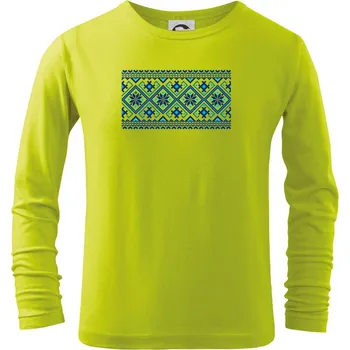 Chlapecké oblečení Ukrajinský vzor - modrý - Triko dětské Long Sleeve - 146 cm/10 let ( Limetková )
