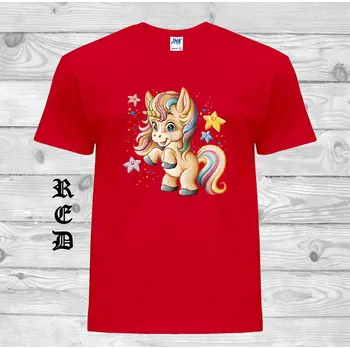 Dívčí tričko detske-levne-bavlnene-tricko-potisk-maly-jednorozec Barva: Red - červená, velikost: 164