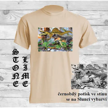 Pánské tričko panske-bavlnene_tricko_uv_potisk_dinosauri Barva: Lime stone - krémová, velikost: L