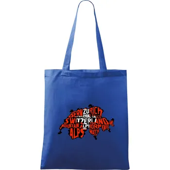 Nákupní taška Mapy - názvy měst - Švýcarsko - Taška bavlněná - 42 x 38 cm ( Královská modrá )