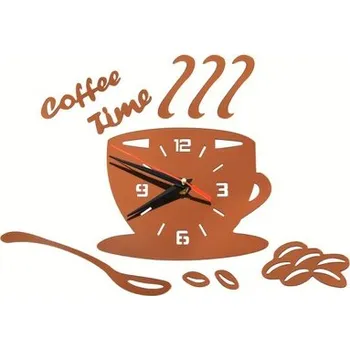 Hodiny Nástěnné 3D hodiny - motiv šálek kávy Barva: Hnedá