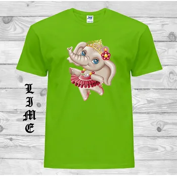 Dívčí tričko detske-levne-bavlnene-tricko-potisk-slon-tanecnice Barva: Lime - limetková, velikost: 128