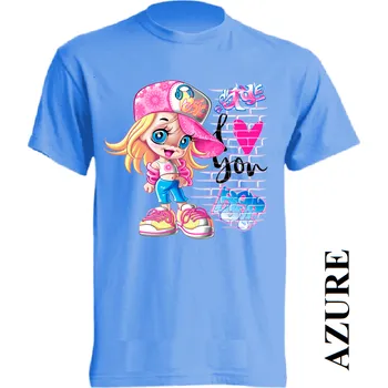 Dívčí tričko levne-detske-tricko-potisk-miluji-barbie-graffiti Barva: Azure - azurově modrá, velikost: 104