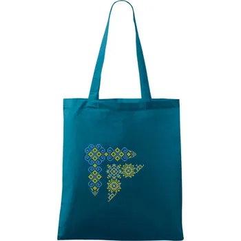 Ukrajina folklor - obrázek v rohu - Taška bavlněná - 42 x 38 cm ( Petrolejová )