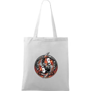Yin & Yang Koi kapr - oranžový - Taška bavlněná - 42 x 38 cm ( Bílá )
