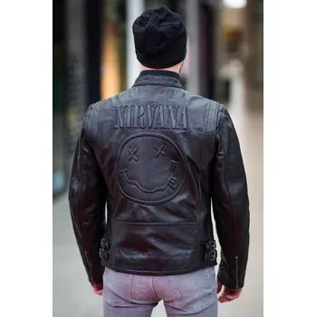 Pánská casual bunda Černá pánská kožená bunda NIRVANA Velikost M