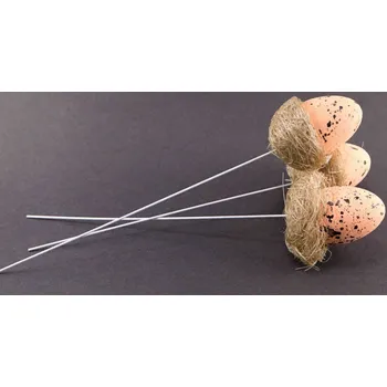 Velikonoční dekorace Vajíčko v hnízdečku na bílem drátku - režná, oranžová, hnědá