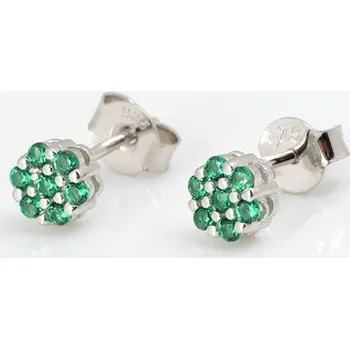 Náušnice Stříbrné náušnice pecičky kytičky se zelenými zirkony STNAU1061F