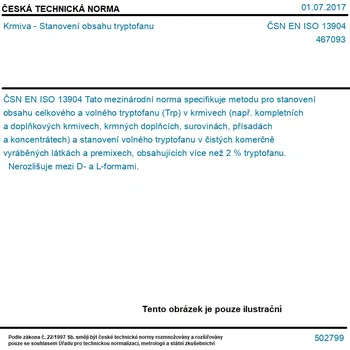 ČSN EN ISO 13904 - Krmiva - Stanovení obsahu tryptofanu - Tisk