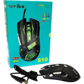 Myš KABELOVÁ HERNÍ MYŠ WEIBO S10 3200 DPI 7 TLAČÍTEK (Nastavitelné DPI od 1200 do 3200 Dpi, větší přesnost a rychlost pohybu s plynulým pocitem kliknutí díky kvalitnímu mikrospínači 800. Barevná LED světla, která mění barvu a super hladké kolečko myši.)