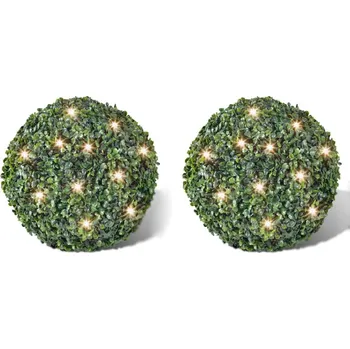 Vánoční dekorace vidaXL Zimostrázová koule s umělými lístky 35cm s LED řetězem 2ks