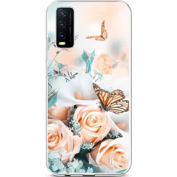 Pouzdro na mobilní telefon Kryt Vivo Y20s silikon Růže s motýlem (obal neboli pouzdro na Vivo Y20s)