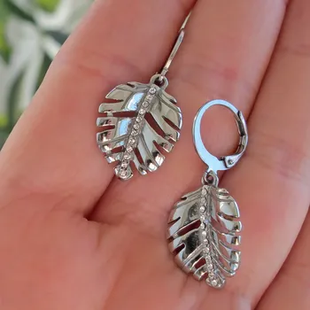 Náušnice Ocelové náušnice lístek se Swarovski Crystal