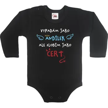 Kojenecký body Body Vypadám jako andílek ale zlobím jako čert, Barva Černá, Velikost 92 / 18-24m, Canvas Dětské body Bezvatriko.cz 0675 - DTF/DTG