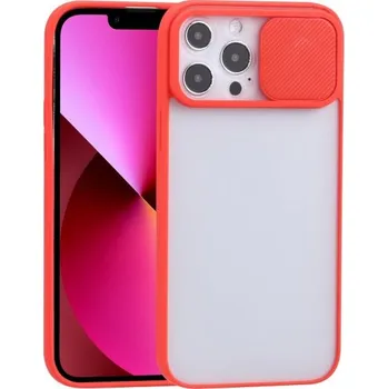 Pouzdro na mobilní telefon Poloprůhledný kryt s posuvnou krytkou čočky fotoaparátu pro iPhone 13 - červený