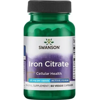 Přírodní produkt Swanson Iron Citrate, Železo citrát, 25 mg, 60 rostlinných kapslí