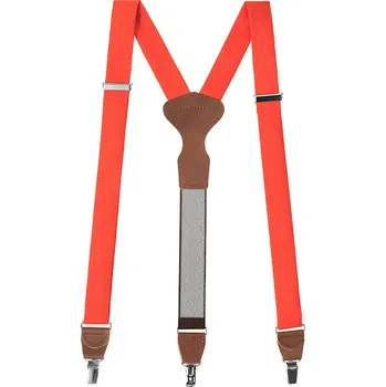 Kšandy Pánské šle Avantgard - oranžové, tmavě hnědá kůže