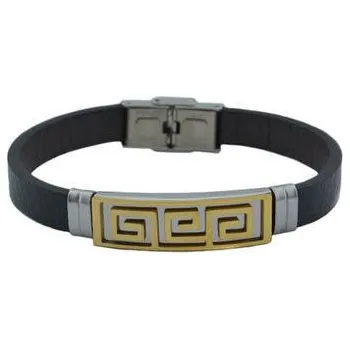 Náramek Doria Náramek černý z kůže a chirurgické oceli A080