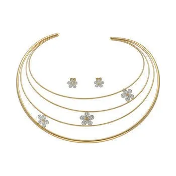 Souprava šperků Set šperků z oceli zlatý s květinkami P001