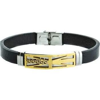 Náramek Doria Náramek černý z kůže a chirurgické oceli A097