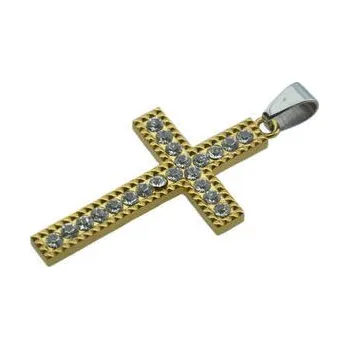 Přívěsek Doria Přívěsek z oceli zlatý kříž s krystaly F128