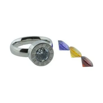 Prsten Doria Prsten z oceli stříbrný s kamínky M175 Velikosť: 54 / 55