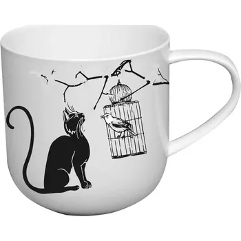 Carmani® Carmani - Porcelánový hrníček Kočka a ptáček v kleci v dárkové krabičce - 500 ml