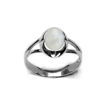 Prsten Zlatý prsten, bílé zlato, přírodní měsíční kámen, T 1374