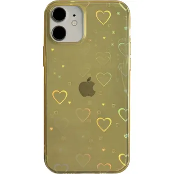 Pouzdro na mobilní telefon Průhledný kryt s měňavými srdíčky pro iPhone 12 / 12 Pro - žlutý