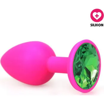 Anální kolík VšeNaSex.cz Silikonový anální kolík Medium Diamond růžový (zelený kamínek)