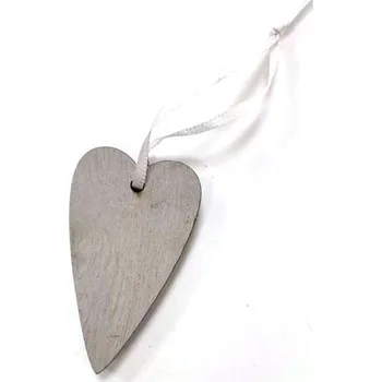 Party dekorace Srdíčko dřevěné protáhlé - závěs - šedé