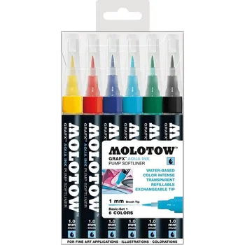 Akvarelové fixy MOLOTOW GRAFX Aqua Ink, 6ks základní A