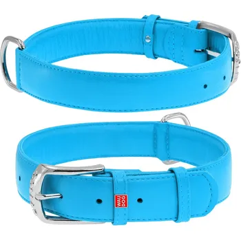 Obojek pro psa WAU DOG Plochý kožený obojek modré barvy Obvod krku: 18-21 cm, šířka: 9 mm