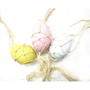 Velikonoční dekorace Vajíčko plastové macrame závěs - pastelový mix - 1 ks