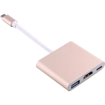 Video kabel Redukce / adaptér / hub USB-C na USB-C + USB 3.0 OTG + HDMI - růžově zlatá