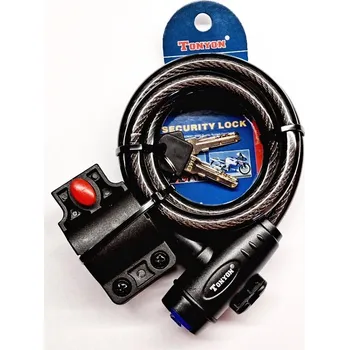 Zámek na kolo Zámek na kolo Tonyon 1200mm | Spirálový zámek | Ochrana kola | Cyklistický zámek černý (Lankový zámek | Bezpečnostní zámek na kolo, dveře | Zámek s držákem | Zámek na klíč)