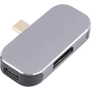 Datový kabel Přepojka / adaptér USB-C na 2x USB-C (1x PD) + DisplayPort - kovová - stříbrná