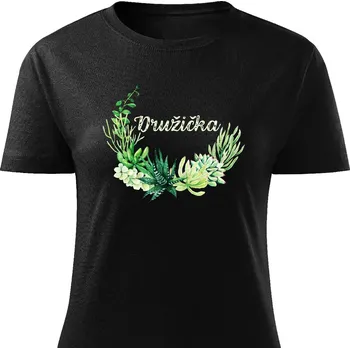 Dámské tričko Dámské tričko Družička - květiny zelené Barva: Černá, Velikost: XL