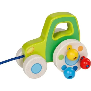 Dřevěná hračka Tahací hračka - Traktor zelený dřevěný (Goki)