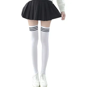 Dámské erotické punčochy Dámské nadkolenky White 3 proužky